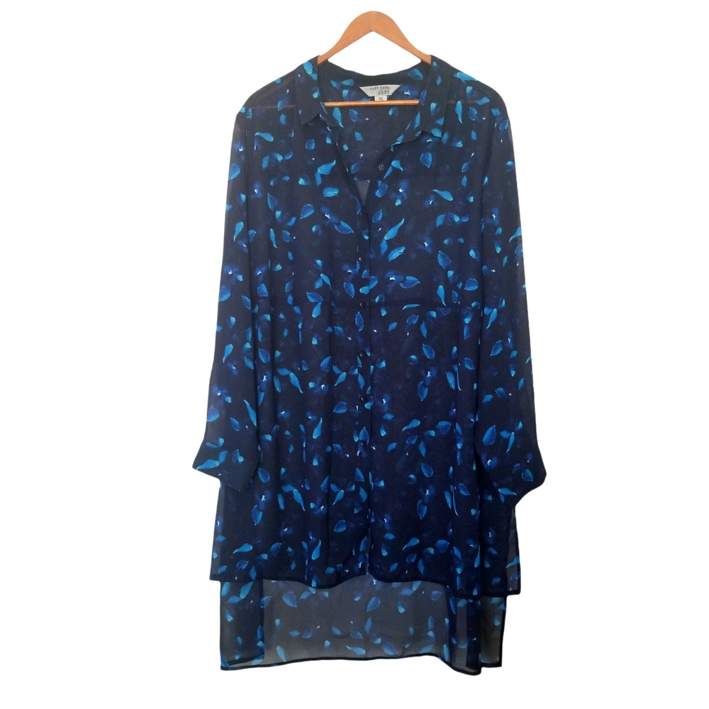 Ruff Hewn Sheer Tunic Shirt Color Blue - Size 3X